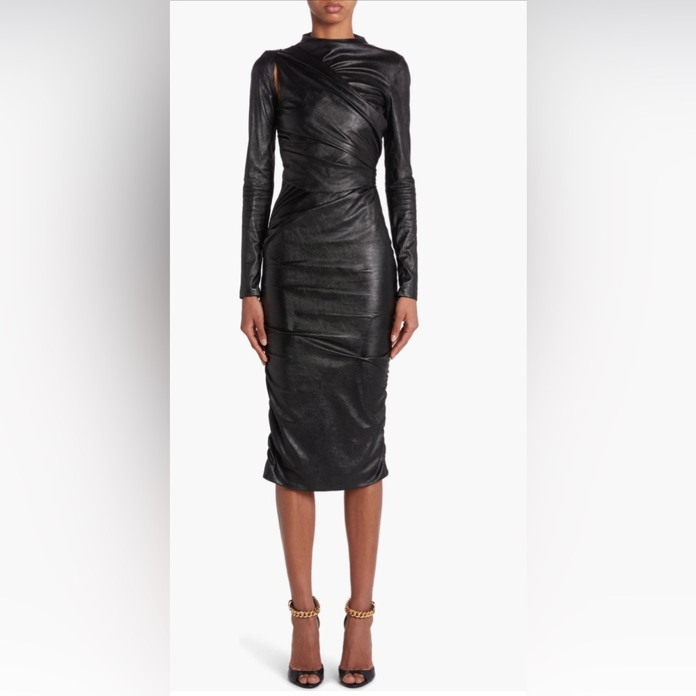 Tom Ford Ruched sleeve Faux Leather Dress NWT